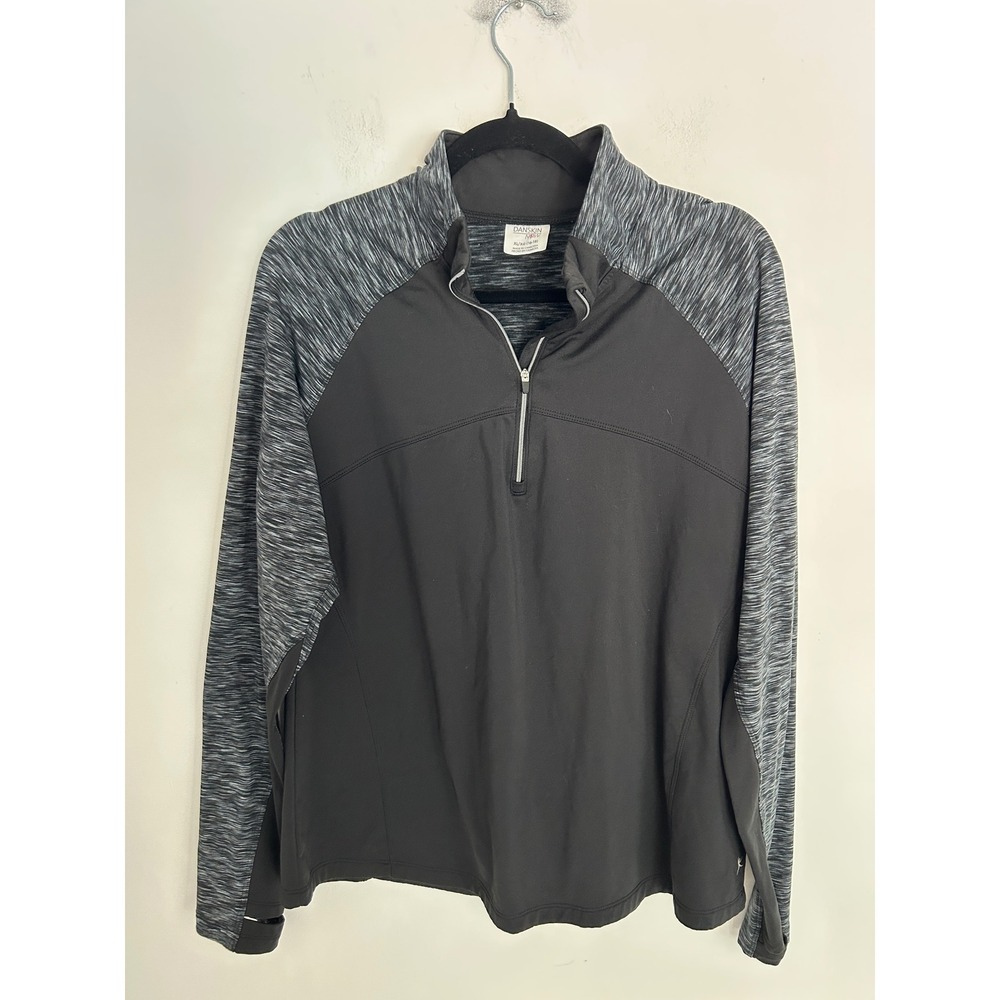 Danskin Now Womens XL Quarter Zip Pullover Black Space Dye Dri-More Activewear